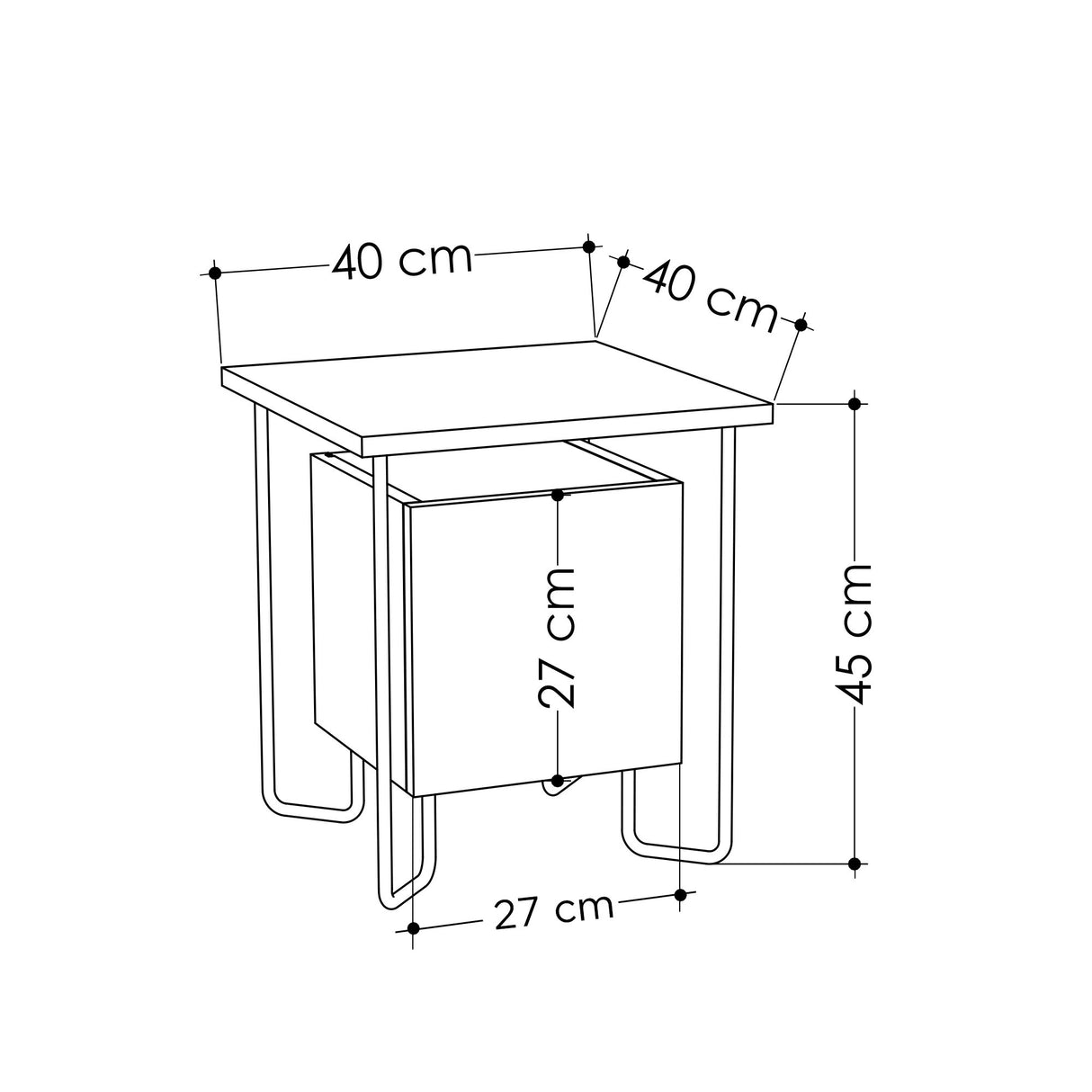 Bedside table acres dark brown melamine 40x45x40 cm