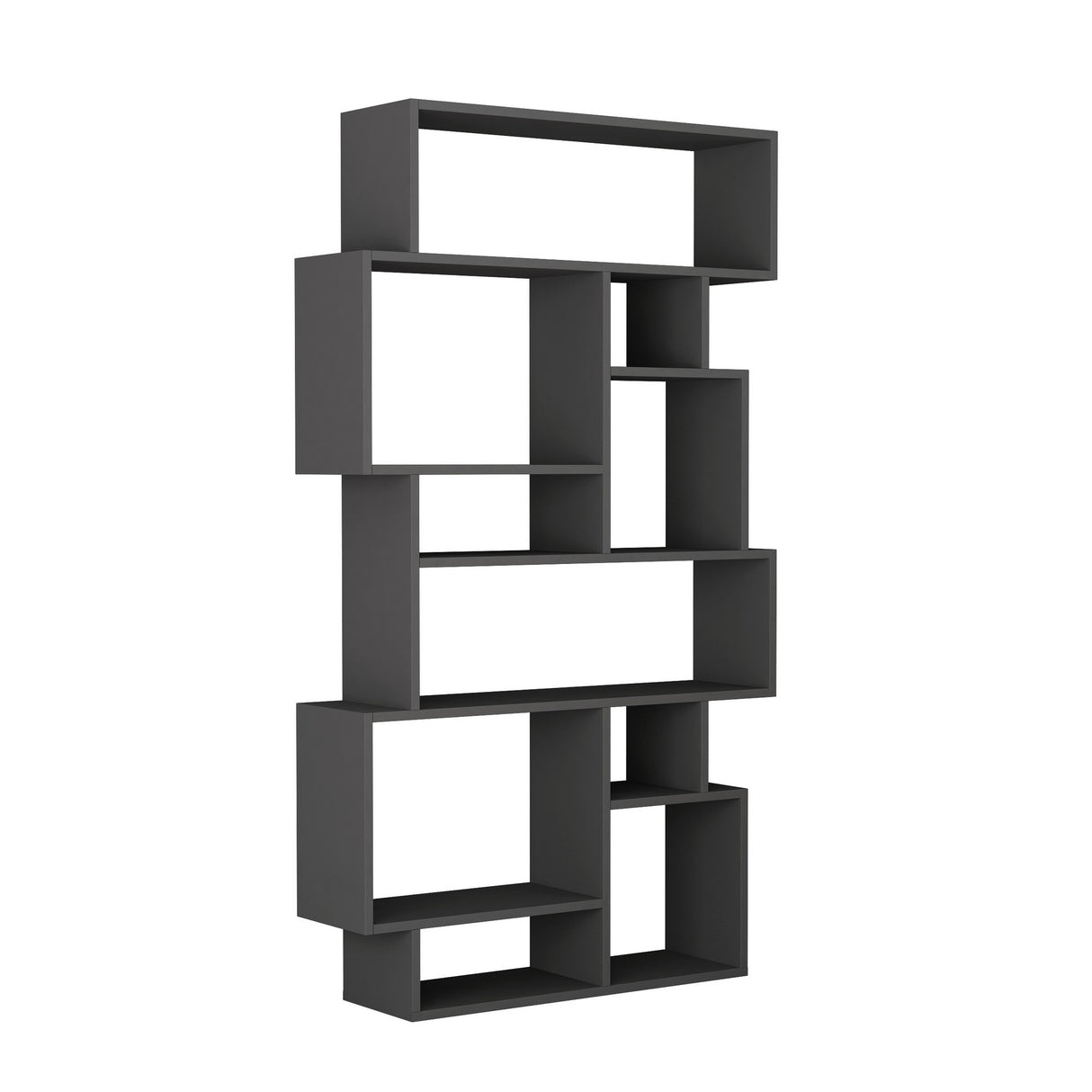 Asymmetric bookcase anthracite melamine Karmato 96x168.5x25.5 cm