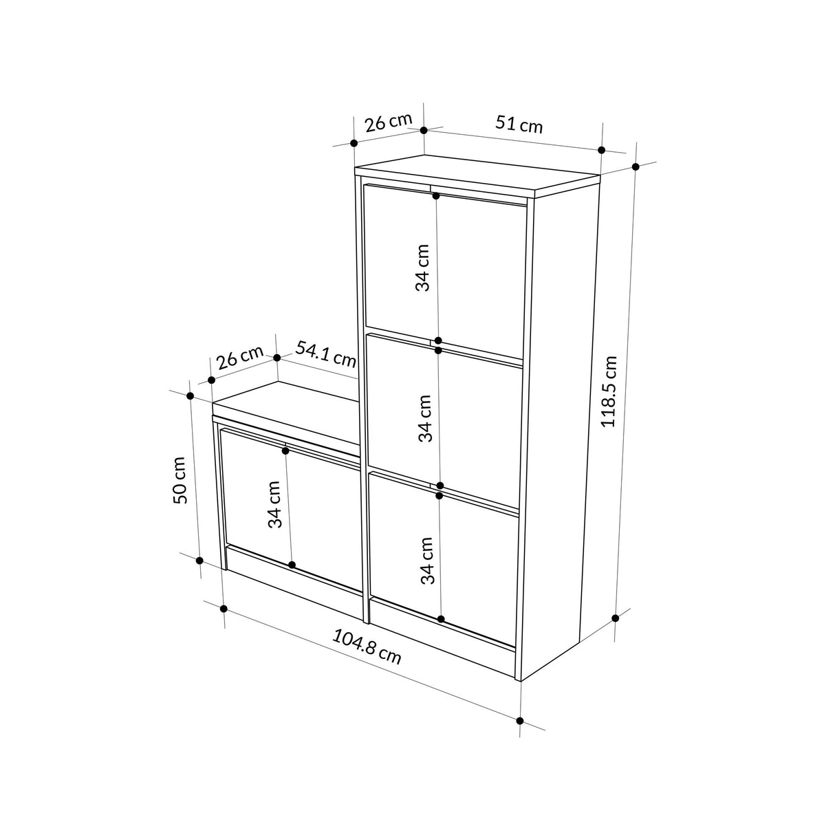 Schoenenkast Dude Eik Melamine 105x118,5x26 cm