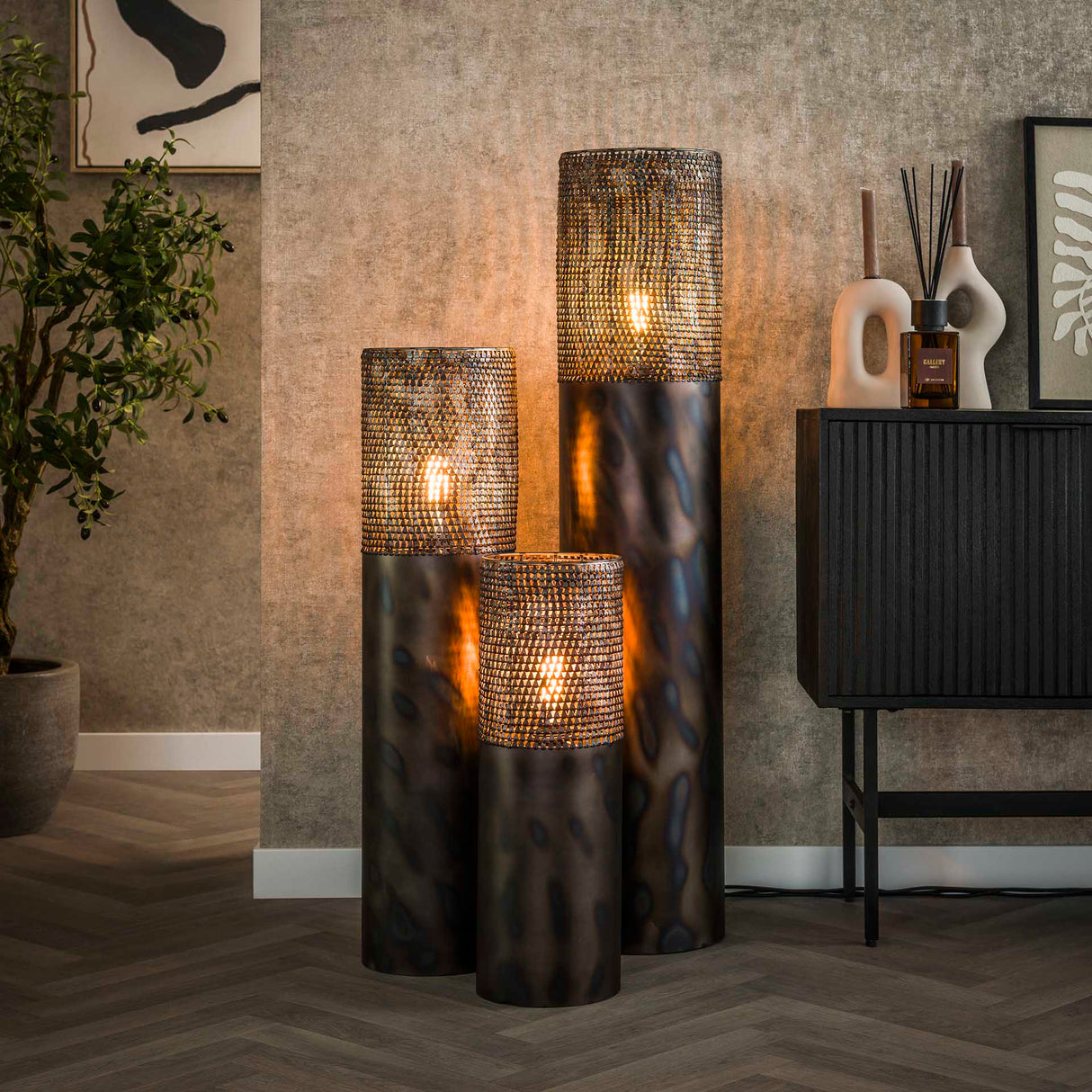 Floor lamp cylinder Brick 60 cm black brown 