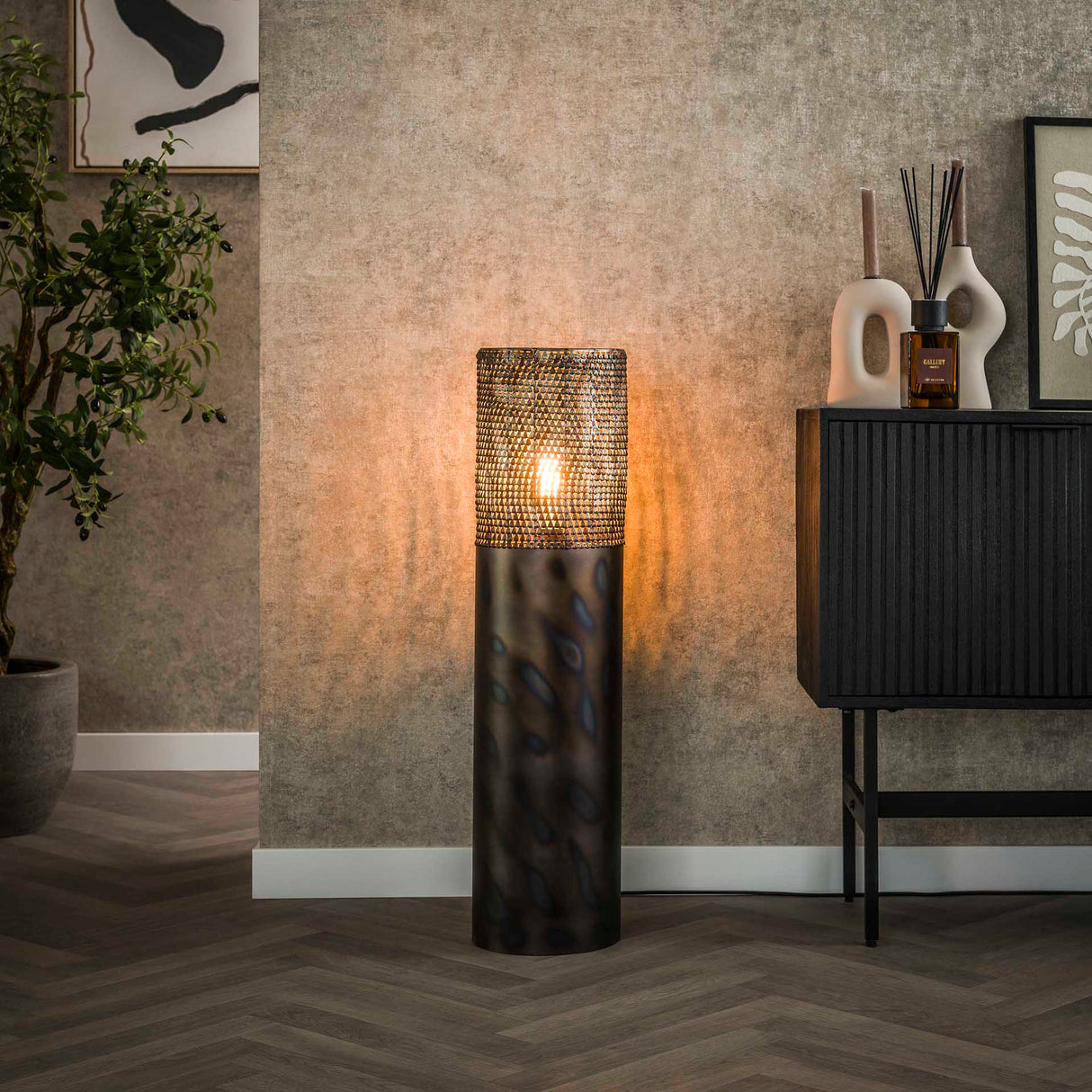 Floor lamp cylinder Brick 90 cm black brown 