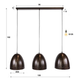 Industrial Hanging Lamp Kylian 3-light Metal Black