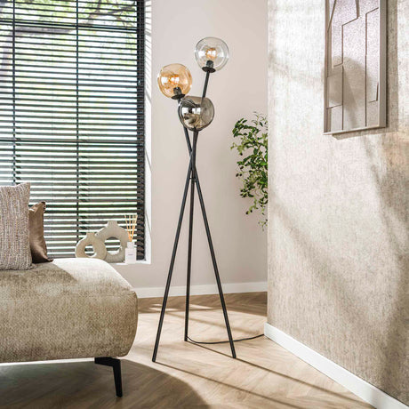 Floor lamp Nova 3-lights Black with Globes 
