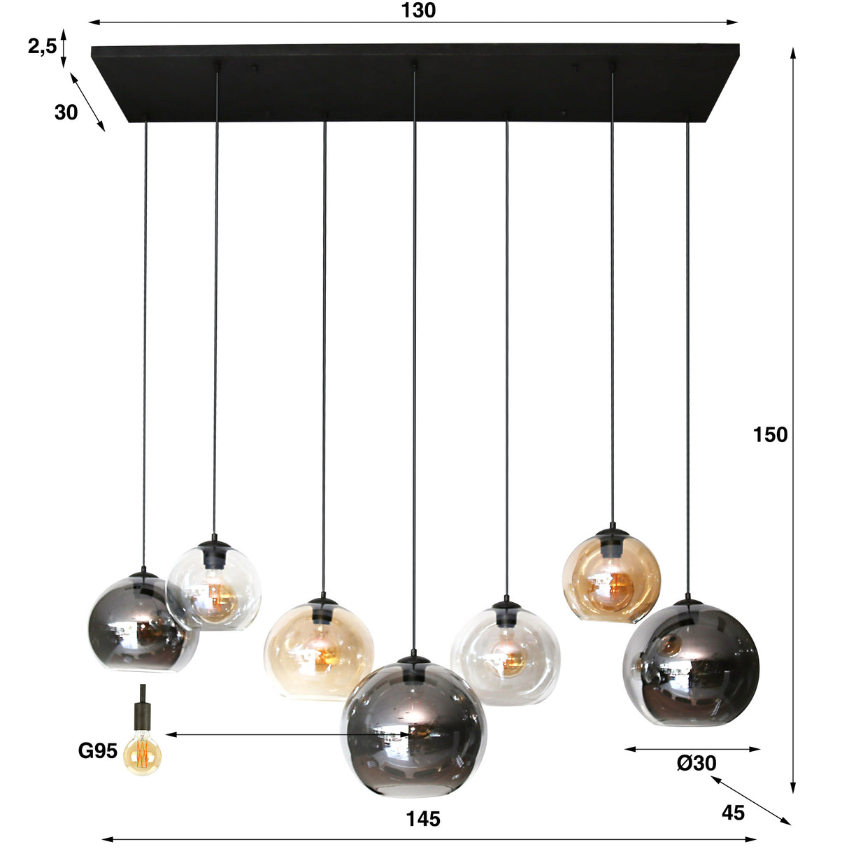 Modern Pendant Lamp Juliette Glass 7-light 