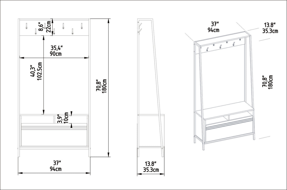 Wardrobe Furniture Coat Rack Walnut Melamine Devon - With Compartments and Drawer 
