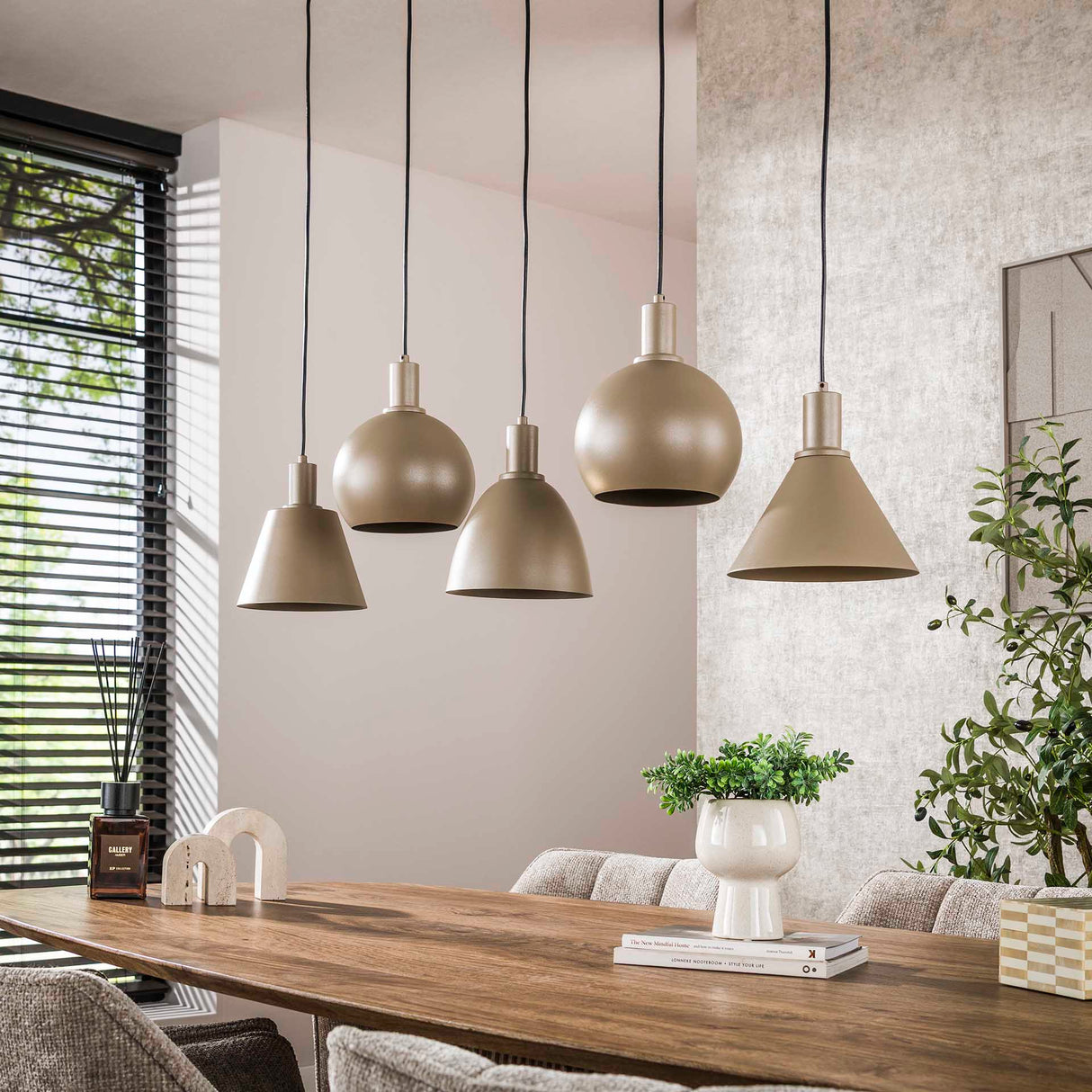 Pendant lamp Nova 5-lights - Beige - 120 cm 