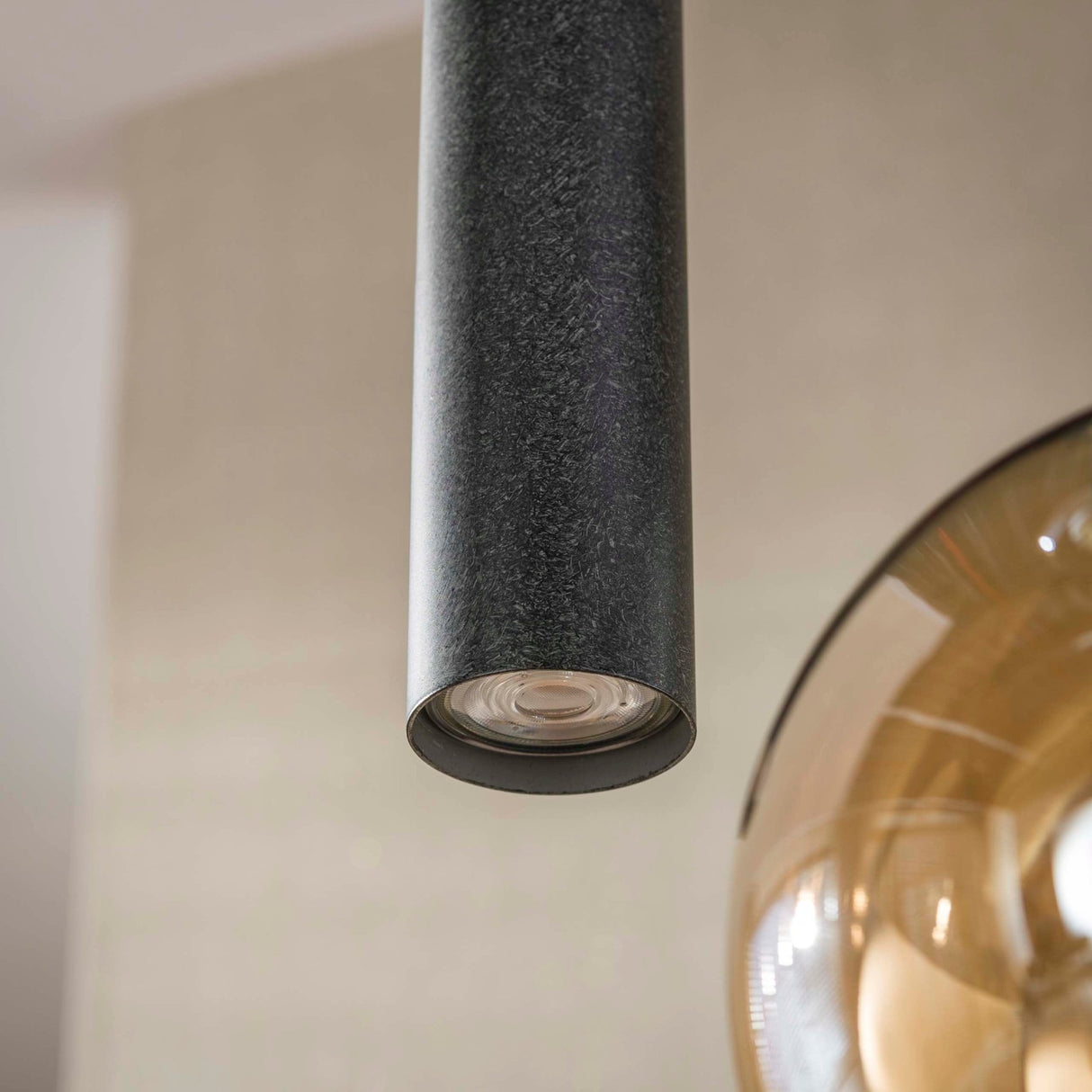 Hanging lamp 5-light stepped colored glass black metal Valeo