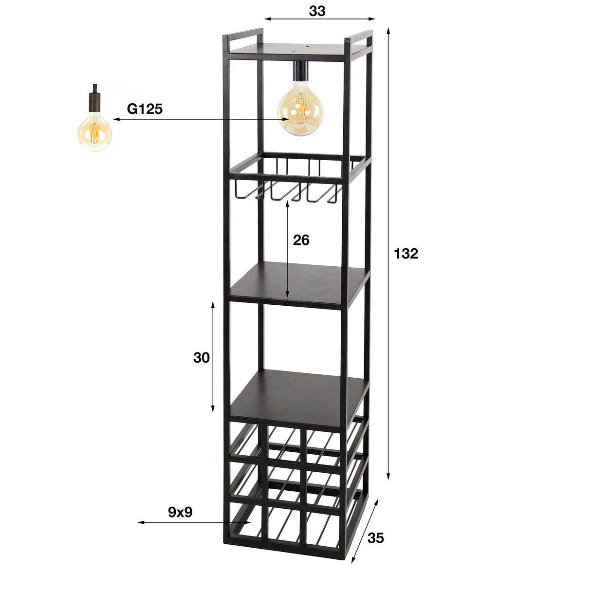 Wine rack with lighting moon metal black