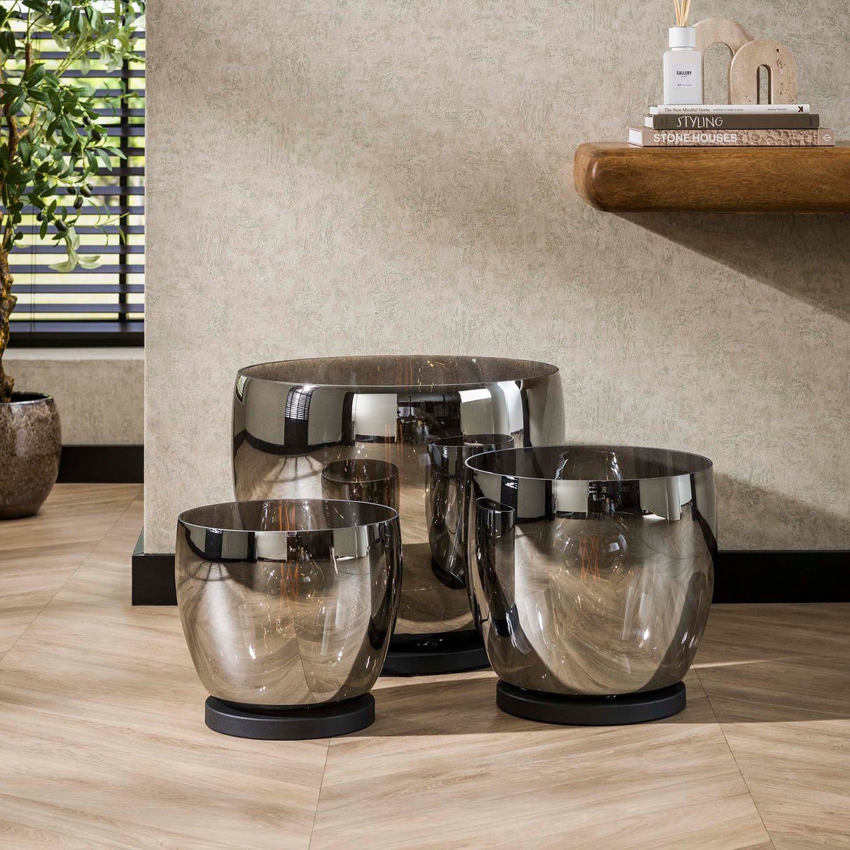 Floor lamp Dain UP L Chrome-colored glass 