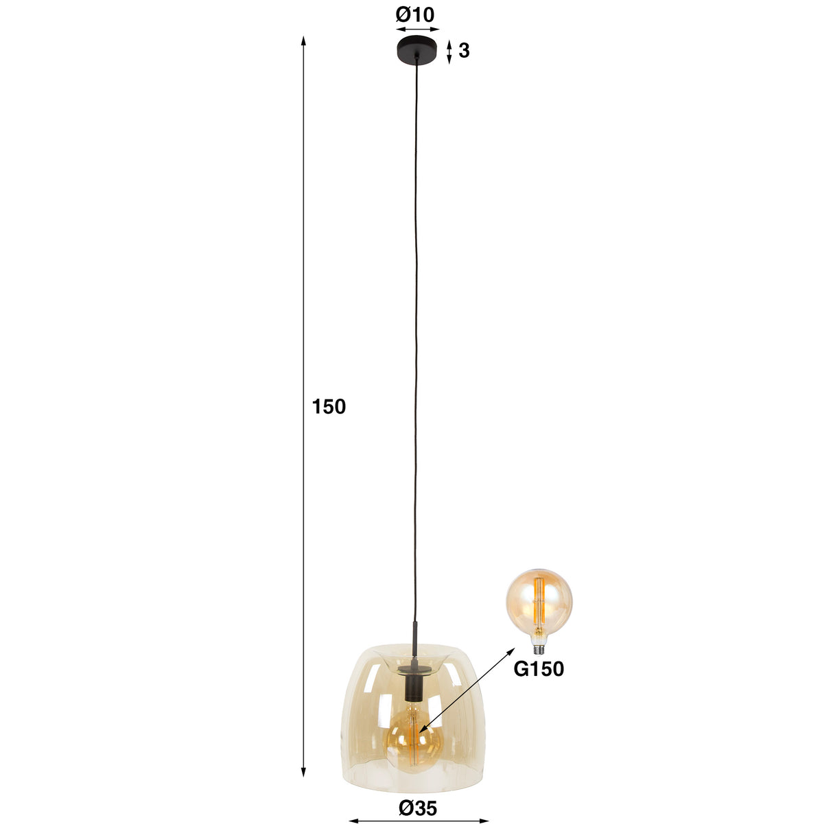 Hanging Lamp Dain 1-Light Amber Colored Glass