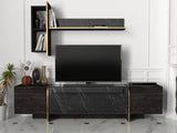 TV Meubels - TV Meubel Set Veyron Zwart Goud Melamine 180x45x32,3 cm - Dimehouse