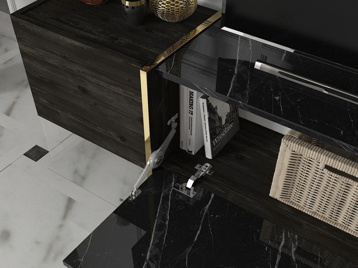 TV Meubels - TV Meubel Set Veyron Zwart Goud Melamine 180x45x32,3 cm - Dimehouse