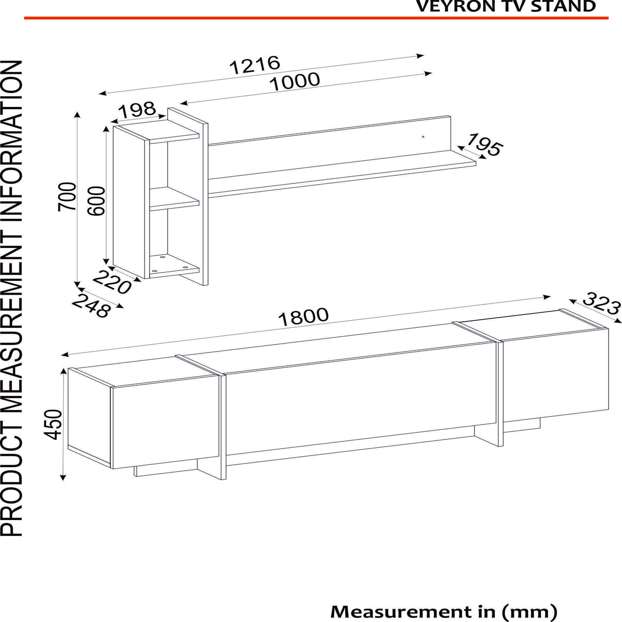 TV Meubels - TV Meubel Set Veyron Zwart Goud Melamine 180x45x32,3 cm - Dimehouse