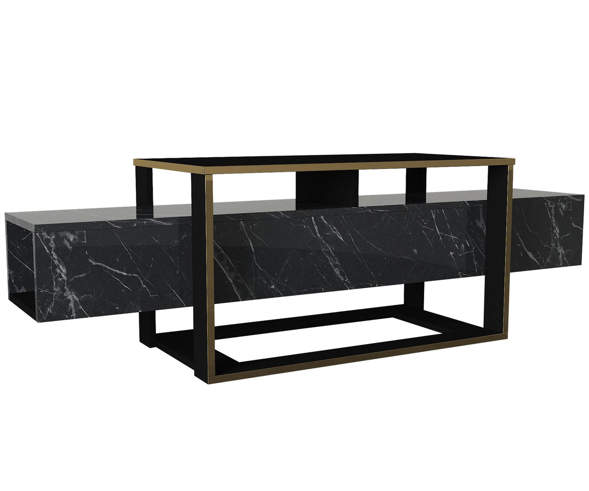 TV Meubel Bianco Zwart Goud Melamine 160x49,8x46,1 cm