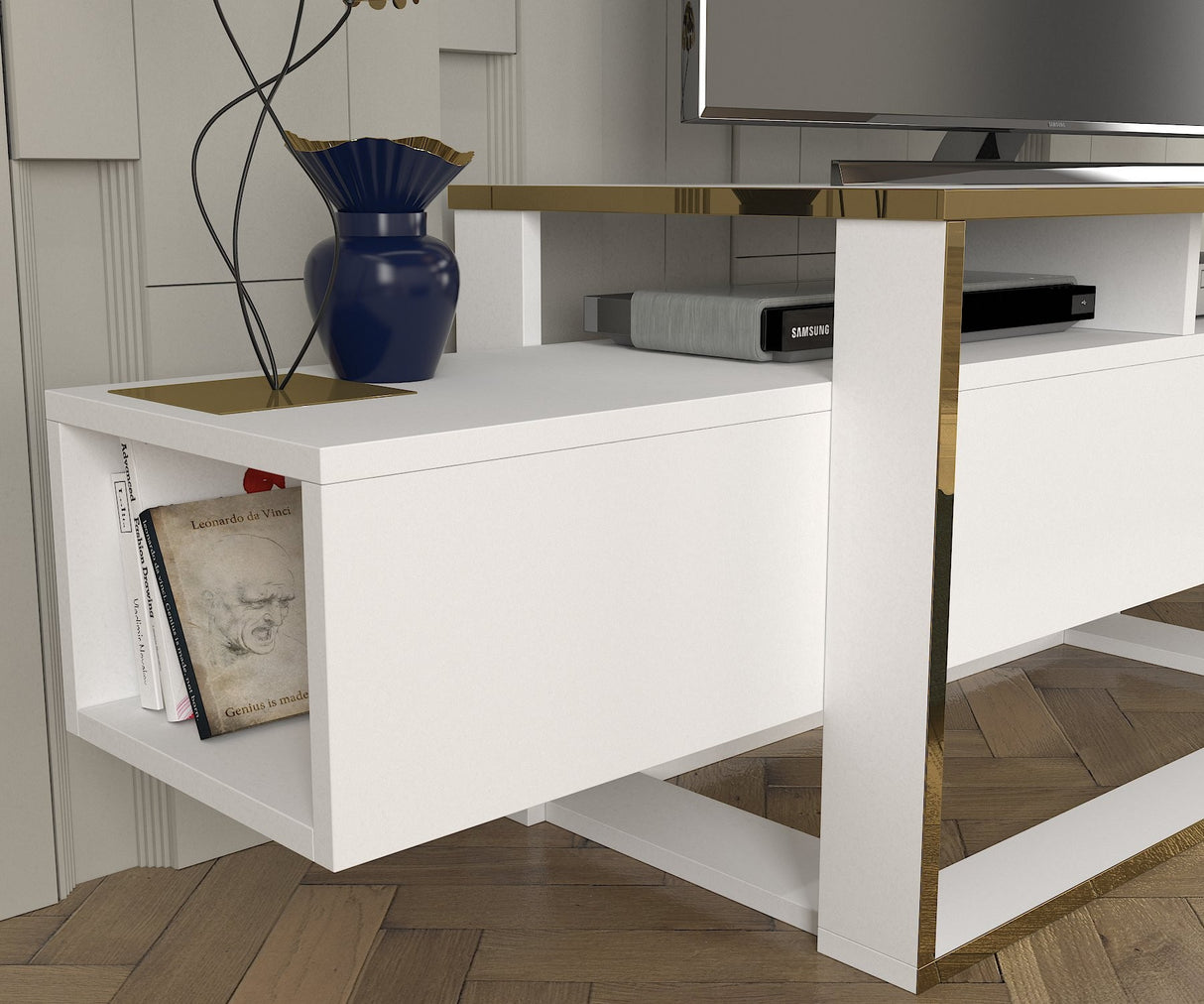 TV Meubels - TV Meubel Bianco Wit Goud Melamine 160x49,8x46,1 cm - Dimehouse