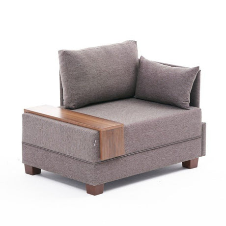 Modern Armchair Brown Fabric Fly - Right - With Wooden Table