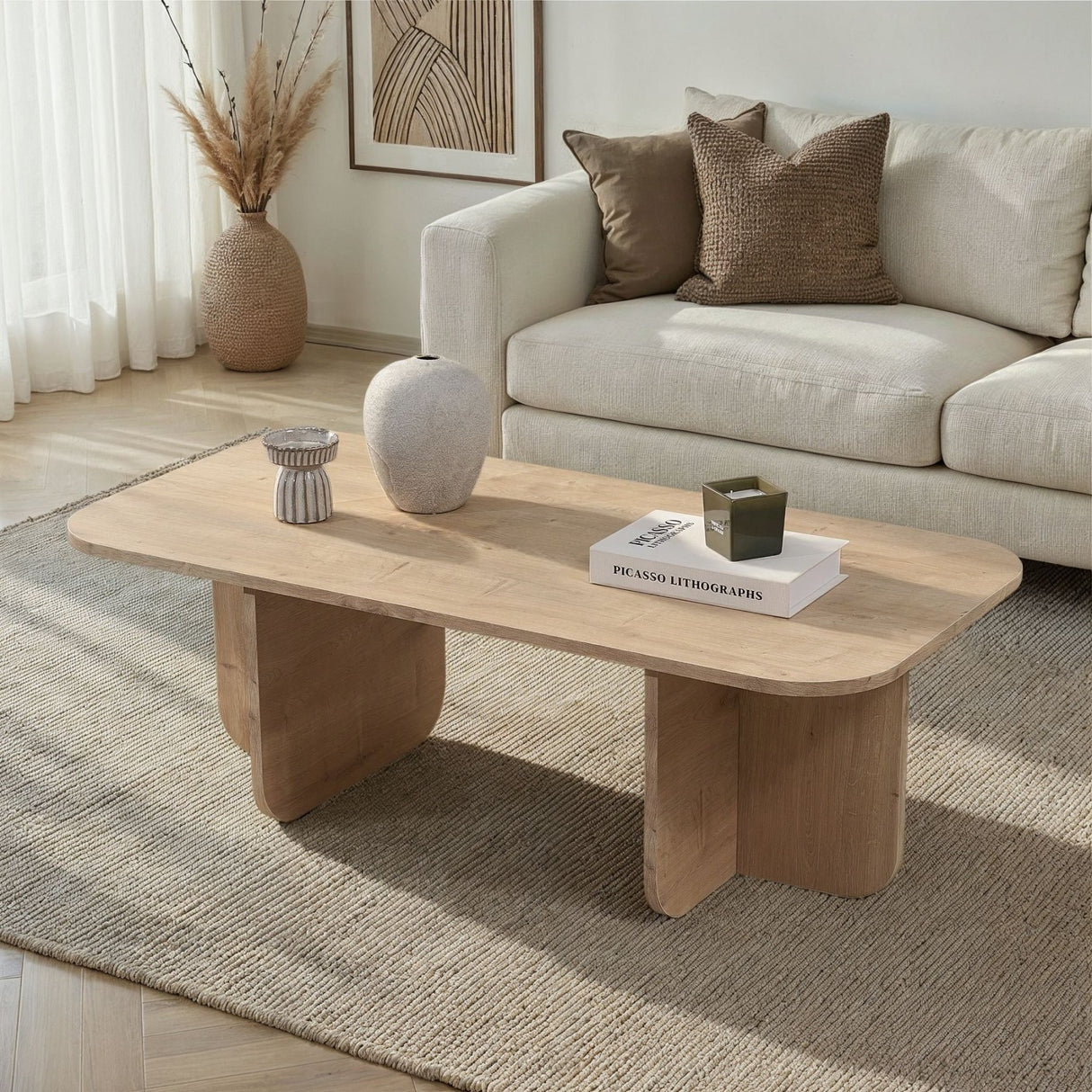 Akira coffee table in sapphire oak look 120 cm Melamine coated wood composite