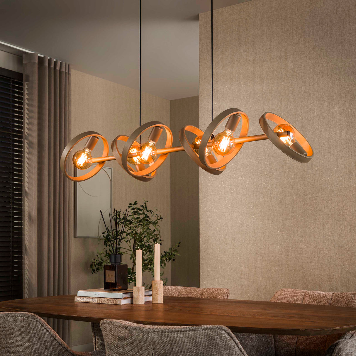 Hanging lamp 6-light beige metal round Otan