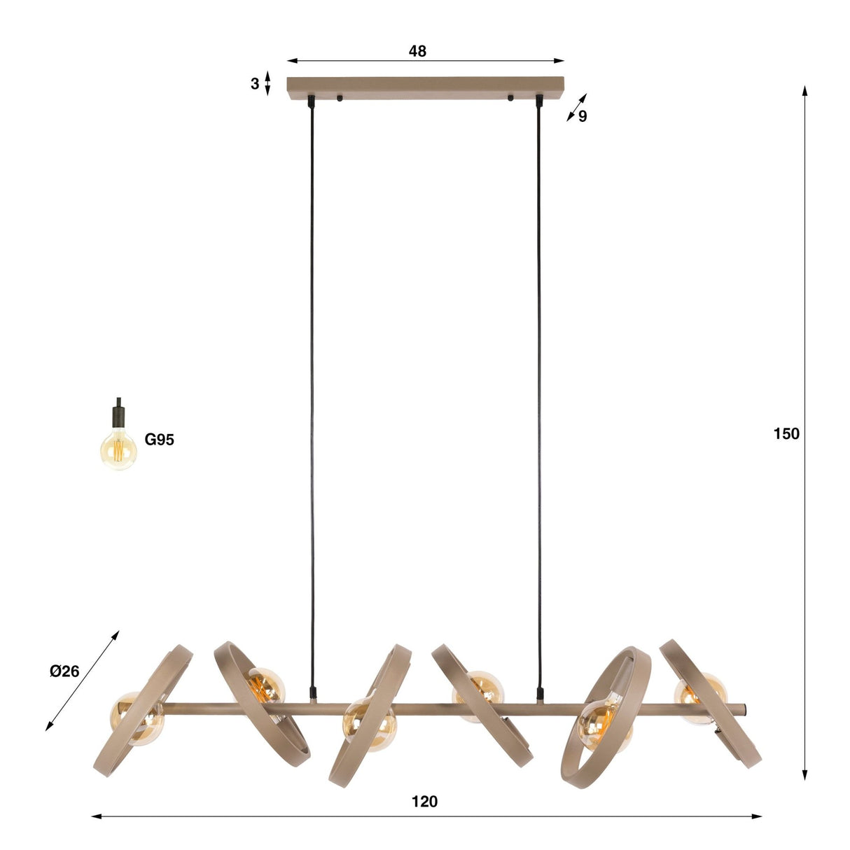 Hanging lamp 6-light beige metal round Otan