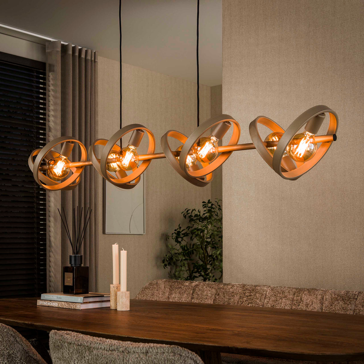 Hanging lamp 8-light beige metal round Otan