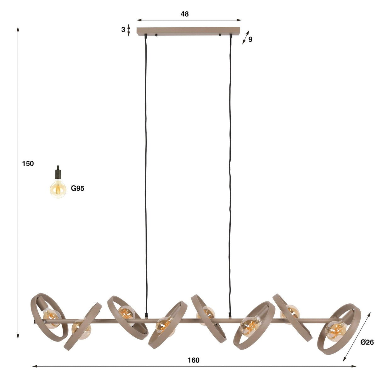 Hanging lamp 8-light beige metal round Otan