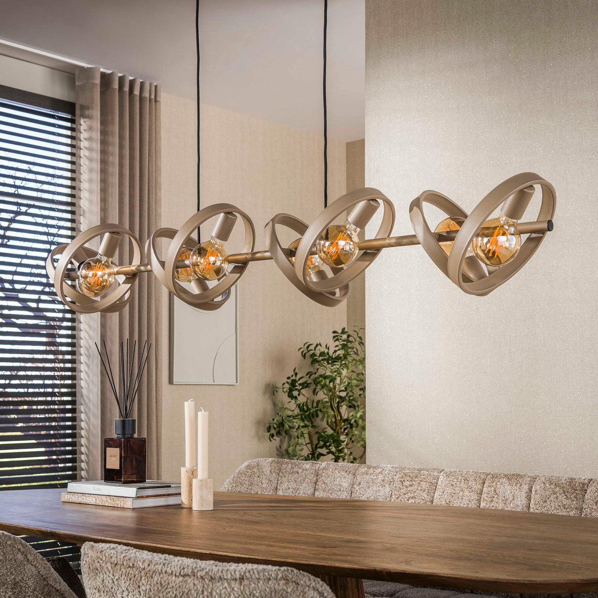 Hanging lamp 8-light beige metal round Otan
