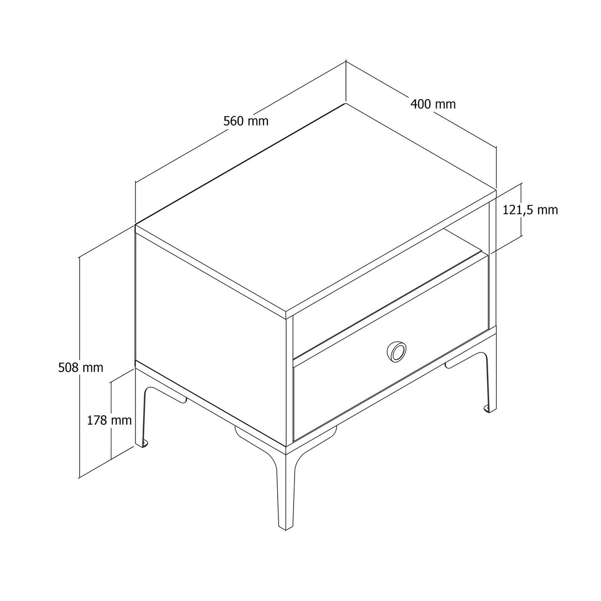 Bedside table Lizbon Walnut Anthracite Melamine 56x50.8x40 cm