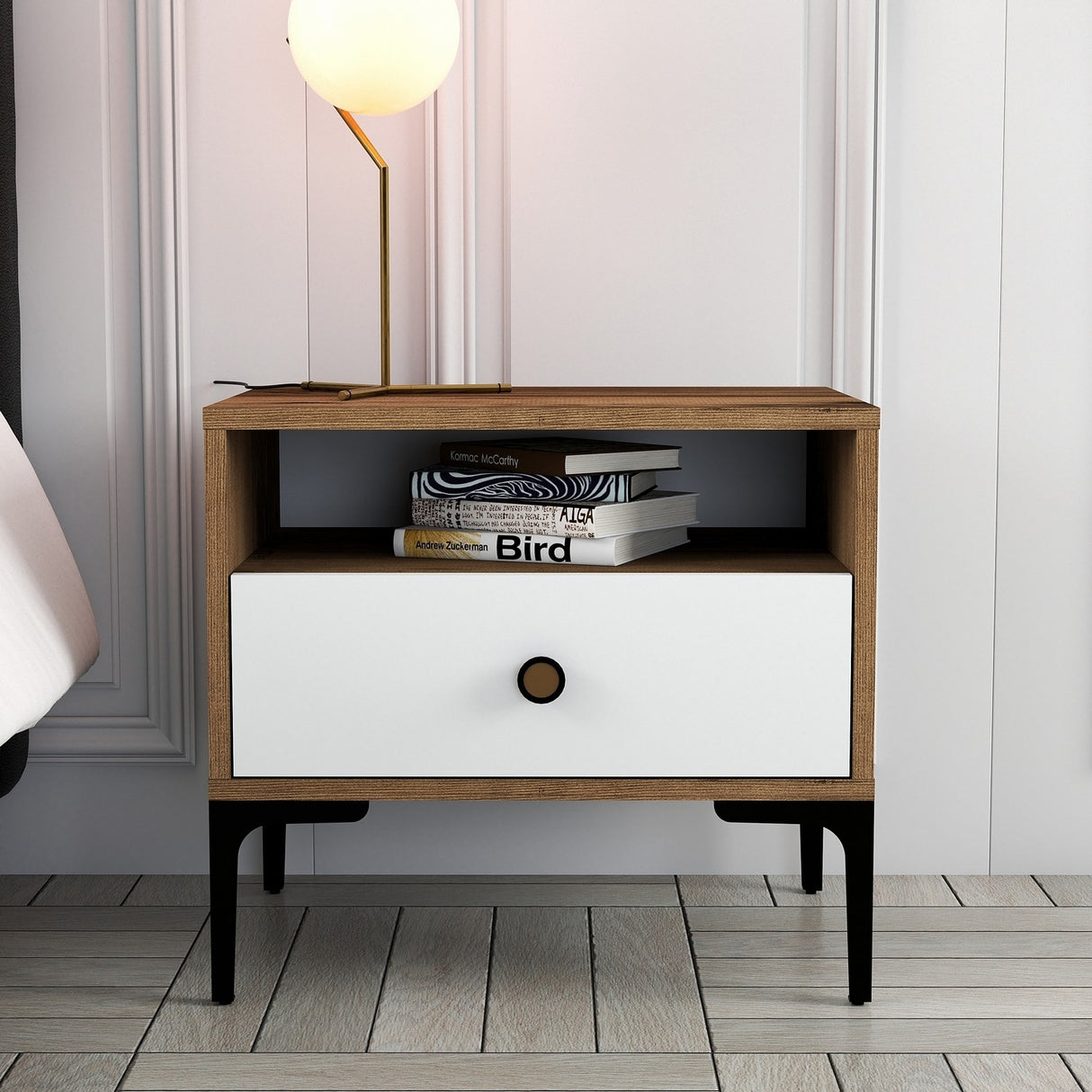 Bedside table Lizbon walnut white melamine 56x50.8x40 cm