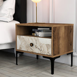 Bedside table Lizbon walnut white marble melamine 56x50.8x40 cm