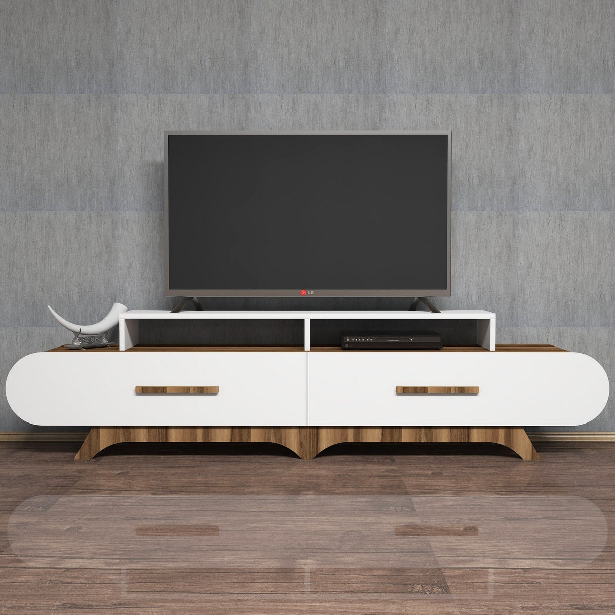 TV Meubels - TV Meubel Flora Walnoot Wit Melamine 205x50x36,8 cm - Dimehouse
