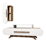 TV Meubels - TV Meubel Set Rose Walnoot Wit Melamine 145x49,8x36,8 cm - Dimehouse