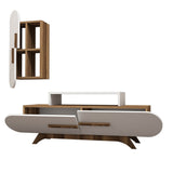 TV Meubels - TV Meubel Set Rose Walnoot Wit Melamine 145x49,8x36,8 cm - Dimehouse