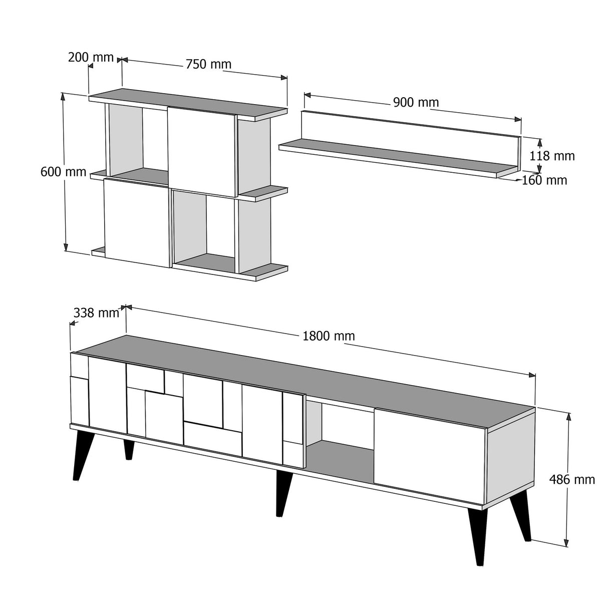 TV Meubels - TV Meubel Set Madrid Walnoot Antraciet Melamine 180x48,6x33,8 cm - Dimehouse