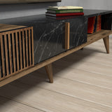 TV Meubels - TV Meubel Milan Walnoot Zwart Melamine 180x40x35 cm - Dimehouse