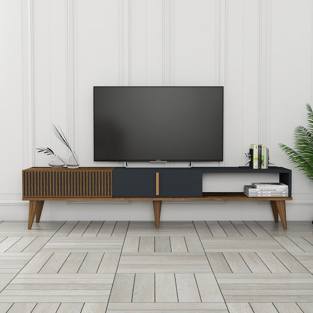 TV Meubels - TV Meubel Milan Alt Walnoot Antraciet Melamine 180x40x35 cm - Dimehouse