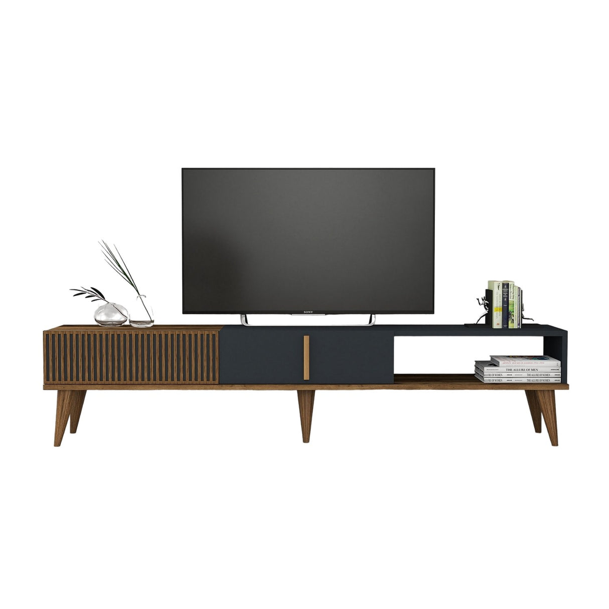 TV Meubels - TV Meubel Milan Alt Walnoot Antraciet Melamine 180x40x35 cm - Dimehouse