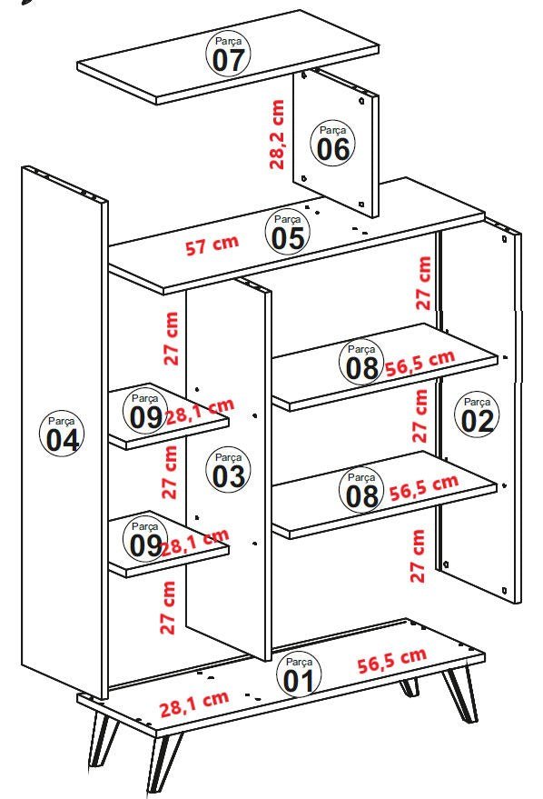 Scandinavian bookcase white melamine Form 90x132x32 cm