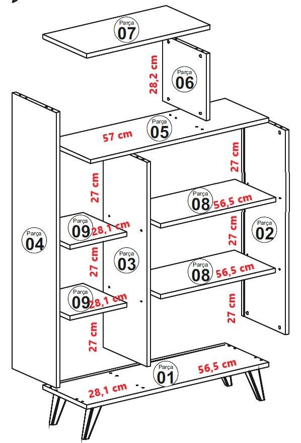 Scandinavian bookcase walnut white melamine Form 90x132x32 cm