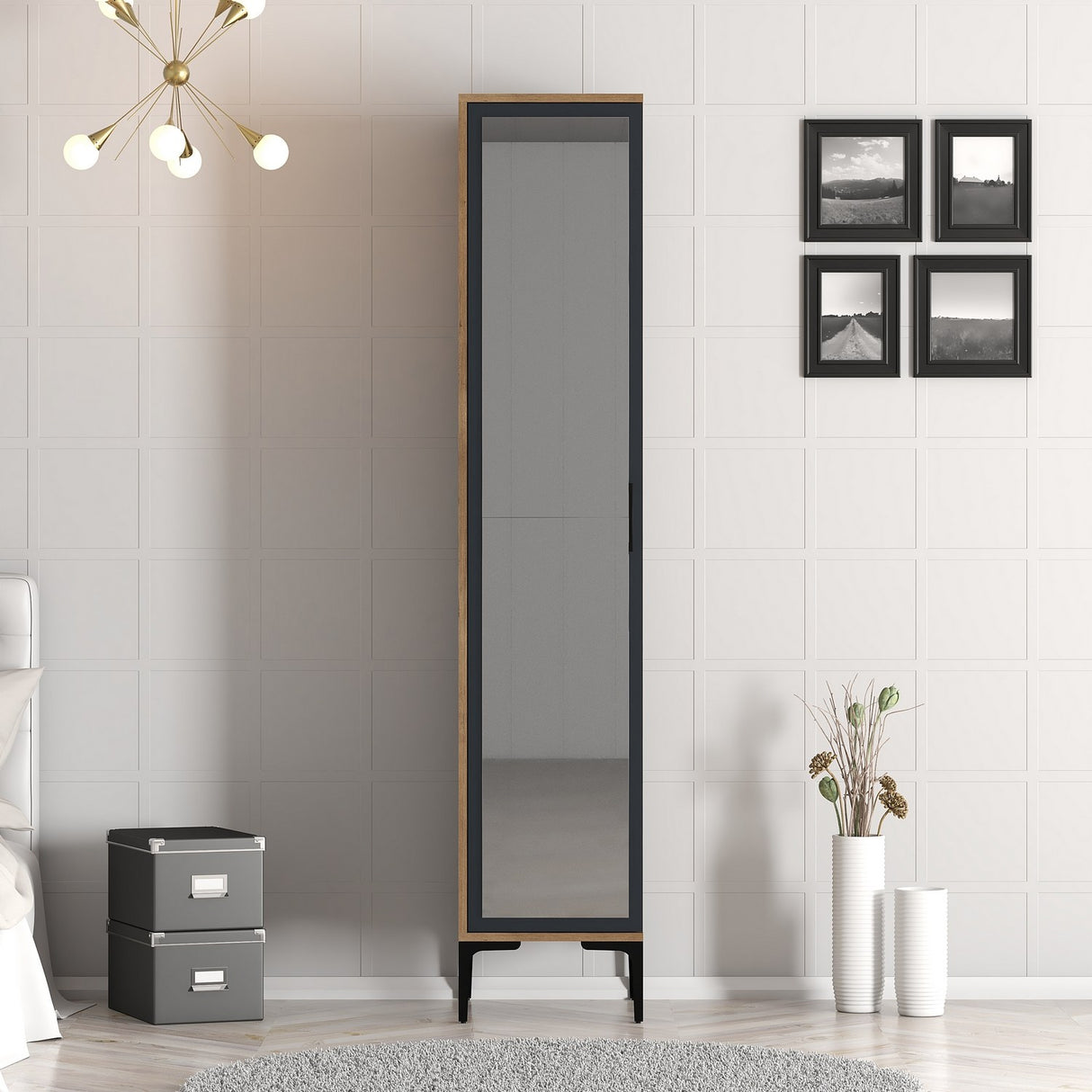 Kledingkasten - Kledingkast Kumual R Walnoot Antraciet Melamine 40x47,5x201,4 cm - Dimehouse
