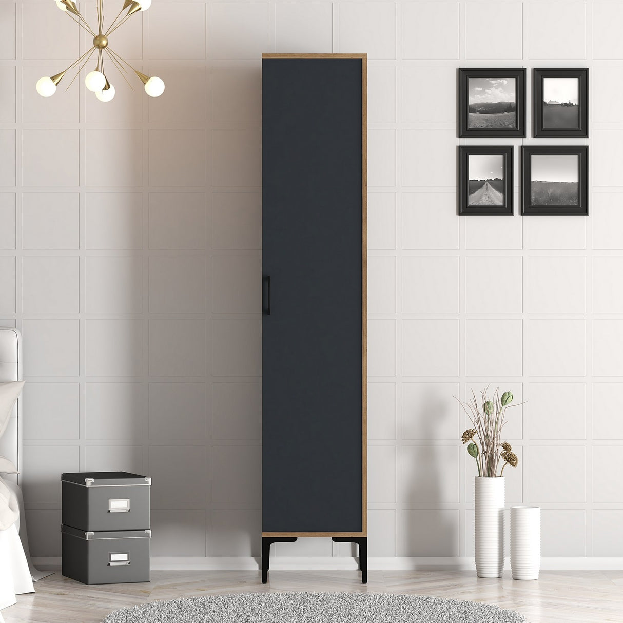 Kledingkasten - Kledingkast Kumual S Walnoot Antraciet Melamine 40x47,5x201,4 cm - Dimehouse
