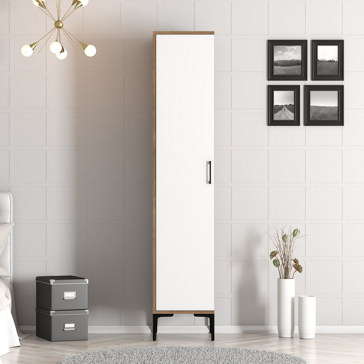 Kledingkasten - Kledingkast Kumual S Walnoot Wit Melamine 40x47,5x201,4 cm - Dimehouse