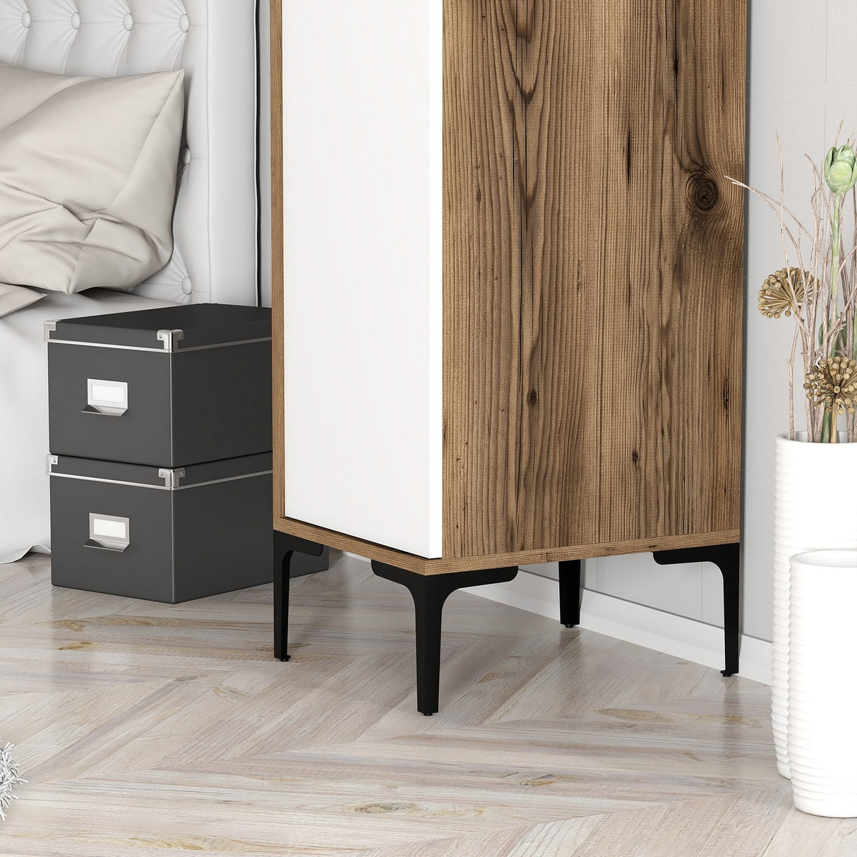 Kledingkasten - Kledingkast Kumual S Walnoot Wit Melamine 40x47,5x201,4 cm - Dimehouse