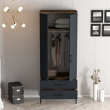 Kledingkasten - Kledingkast Kumsal T Walnoot Antraciet Melamine 80x47,5x201,4 cm - Dimehouse