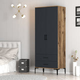 Kledingkasten - Kledingkast Kumsal T Walnoot Antraciet Melamine 80x47,5x201,4 cm - Dimehouse