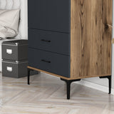 Kledingkasten - Kledingkast Kumsal T Walnoot Antraciet Melamine 80x47,5x201,4 cm - Dimehouse