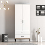 Kledingkasten - Kledingkast Kumsal T Walnoot Wit Melamine 80x47,5x201,4 cm - Dimehouse