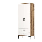 Kledingkasten - Kledingkast Kumsal T Walnoot Wit Melamine 80x47,5x201,4 cm - Dimehouse