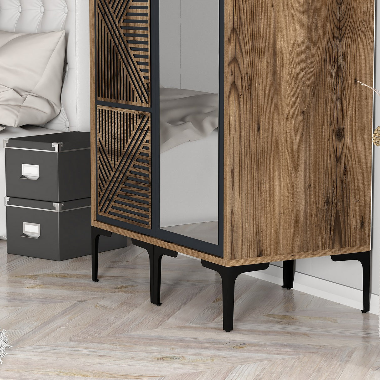 Kledingkasten - Kledingkast Kumsal PR Walnoot Antraciet Melamine 80x47,5x201,4 cm - Dimehouse