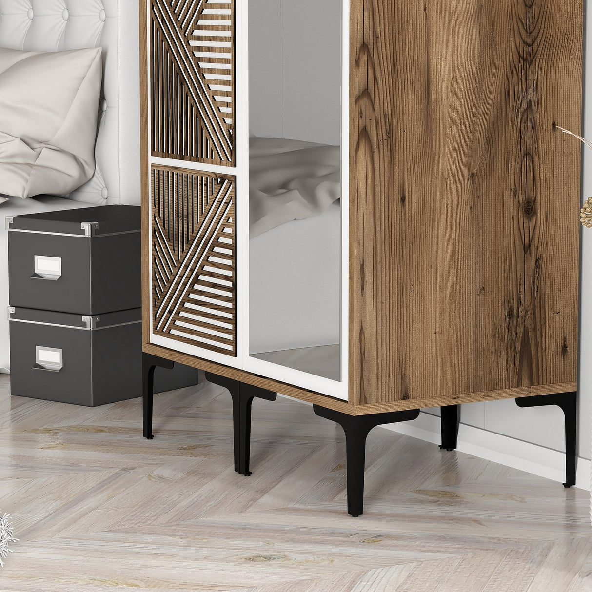 Kledingkasten - Kledingkast Kumsal PR Walnoot Wit Melamine 80x47,5x201,4 cm - Dimehouse