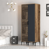Kledingkasten - Kledingkast Kumsal PS Walnoot Antraciet Melamine 80x47,5x201,4 cm - Dimehouse